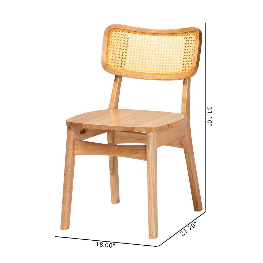 Tadeo Oak Brown Wood and Cane Dining Chair Set