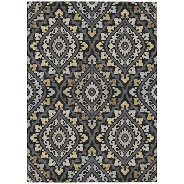 Chantille Machine Washable Indoor/Outdoor Abstract ACN3151 Black 9 ft. x 12 ft. Area Rug