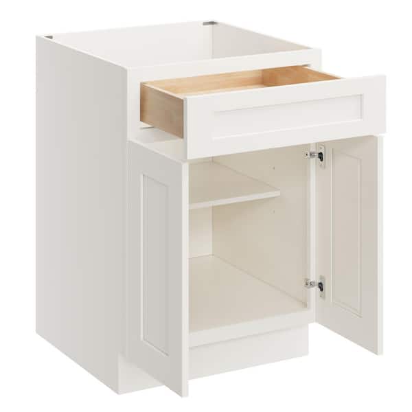 24 in. W x 24. in D x 34.5 in. H Ready to Assemble Floor Base Cabinets with 1 Drawer 2 Doors in White