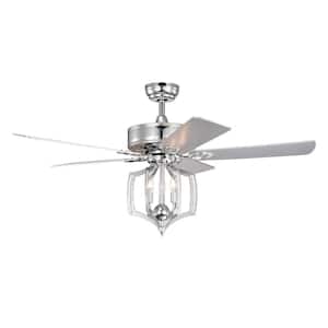 52 in. Smart Indoor Chrome Crystal Ceiling Fan with Integrated LED with Remote Control (Bulb Not Included)