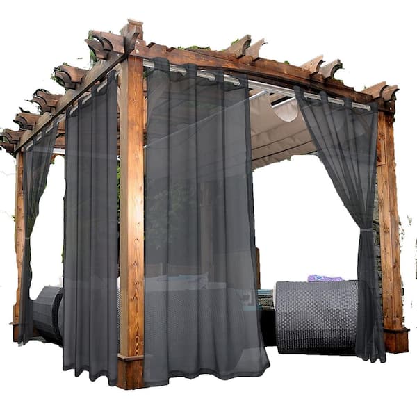 ITOPFOX Gray Sheer Curtains 2 Panels Grommet Voile Waterproof Sheer Curtain for Indoor/Outdoor, Porch, Pergola, Cabana
