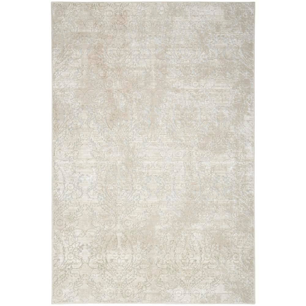Iliana Beige Grey 4' x 6' Synthetic Damask Area Rug