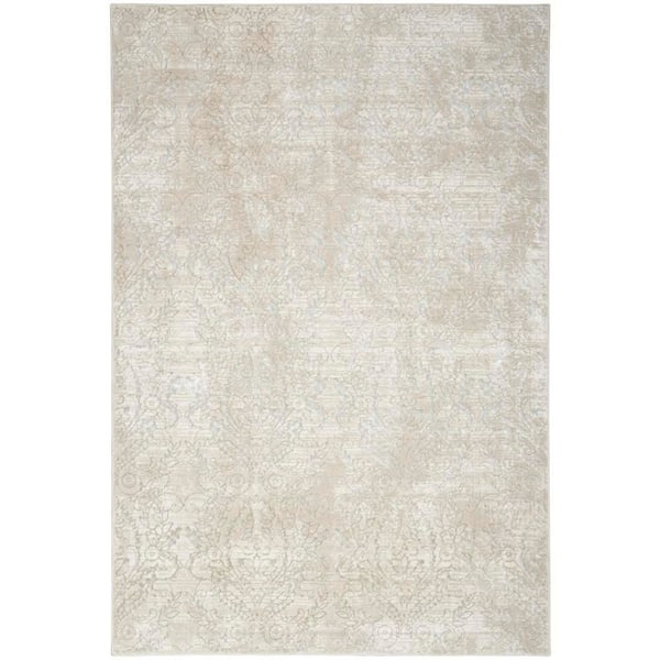 Nourison Iliana Beige Grey 4 ft. x 6 ft. Damask Contemporary Area Rug