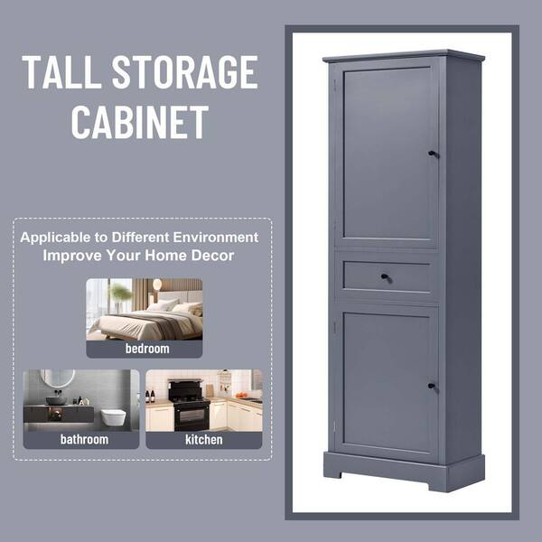 11.81 in. W x 22.24 in. D x 65.15 in. H Gray Linen Cabinet Wood