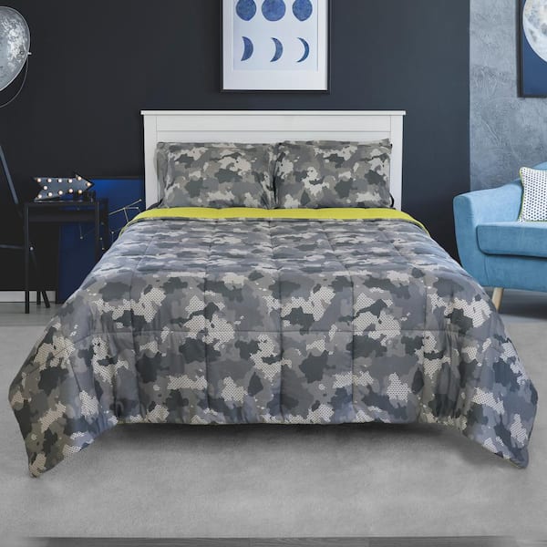 3 Piece Grey Camo Microfiber, Grey Camouflage Bedding Sets