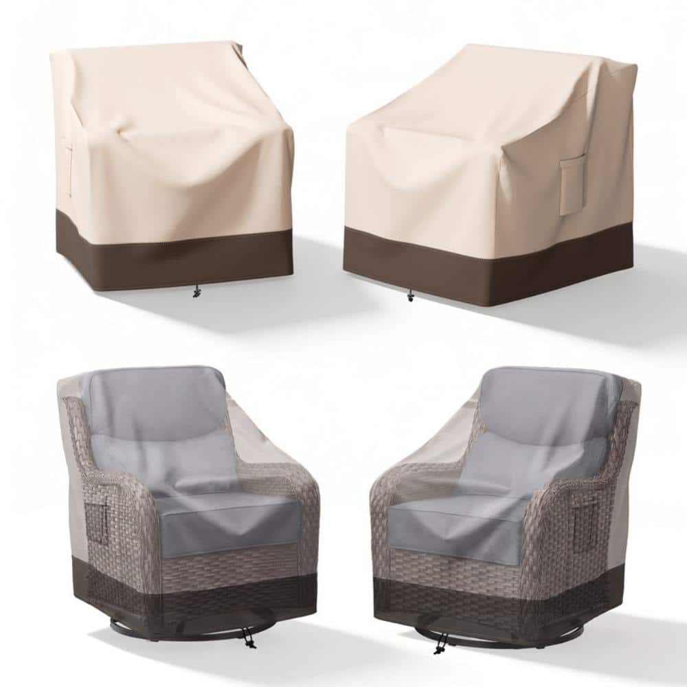 35.4 in W x 35.4 in. D x 35.4 in. H Outdoor Lounge Chair Cover 2 Pack,100% Waterproof Heavy Duty Covers, Beige/Brown price history on PriceWatchPro