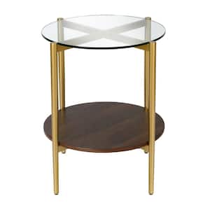 Otto Side table in gold with walnut shelf
