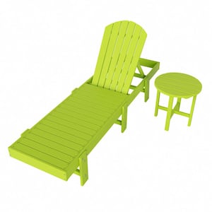 Altura 18 in. 2-Piece Lime Outdoor Classic Adjustable Adirondack Backrest Chaise Lounge with Round Side Table Set