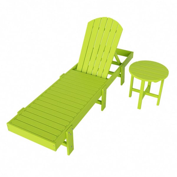 WESTIN OUTDOOR Altura 18 in. 2-Piece Lime Outdoor Classic Adjustable Adirondack Backrest Chaise Lounge with Round Side Table Set