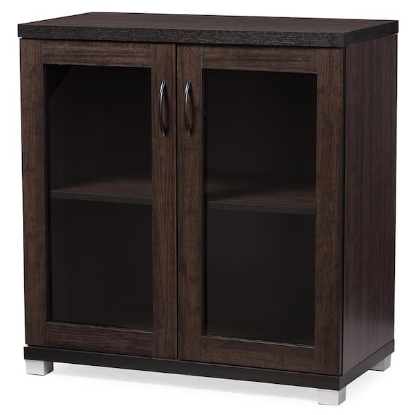 Baxton Studio Zentra Modern and Contemporary Dark Brown Sideboard Storage Cabinet with Glass Doors Baxton Studio Zentra Modern and Contemporary Dark Brown Sideboard Storage Cabinet with Glass Doors