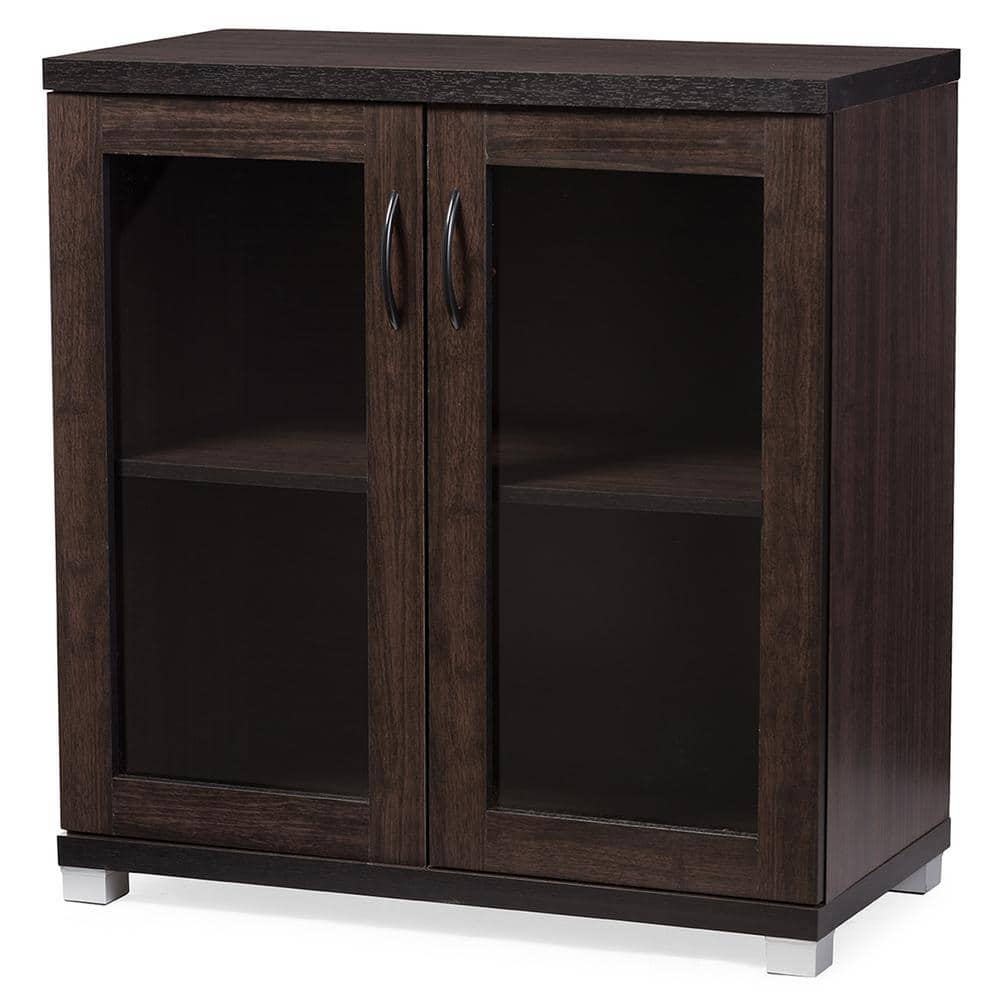 Zentra Dark Brown Glass Door Sideboard Storage Cabinet