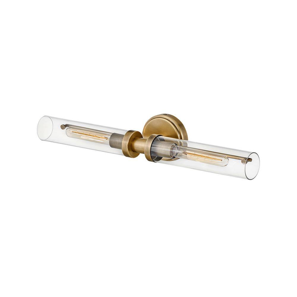 Vaughn Heritage Brass 2-Light Industrial Chic Bath Bar with Clear Glass