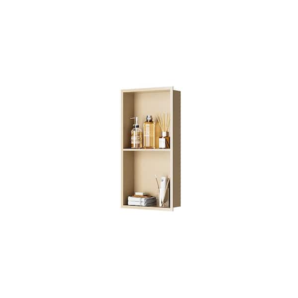 Simple Project No Tile Needed Recessed Niche Shower, 2 Tier Stainless Steel Shower Niche 12 in. x 24 in. x 4 in. Matte Gold