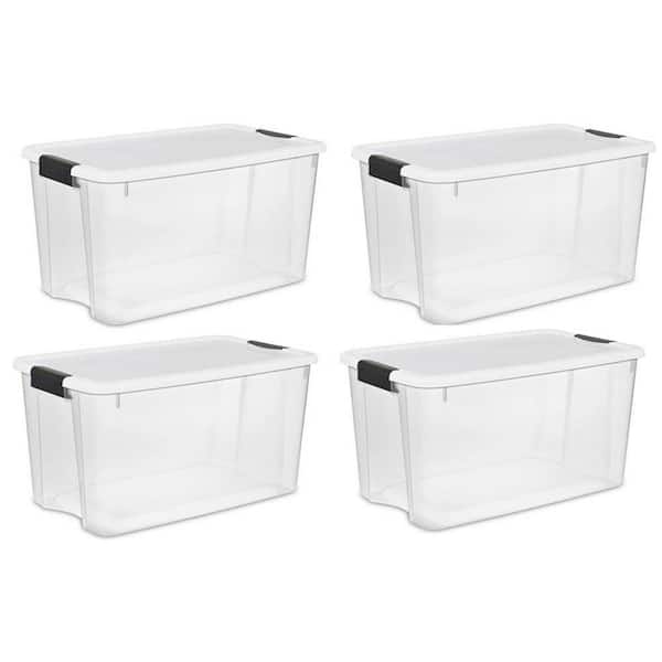 Large 70 Qt Clear Base Ultra Latch Storage Container Box Tote (4 Pack)