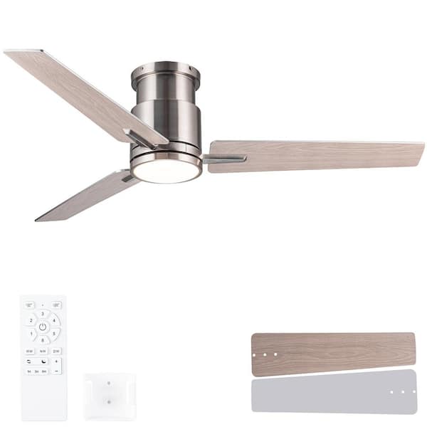 Hushine 52 in. Indoor Nickel Flush Mount Standard Ceiling Fan with Light, Remote Control Included and Reversible Blades