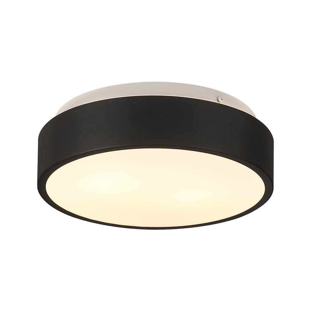 JAZAVA 11.8 in. 2Light Black Flush Mount Ceiling Light With Frosted Glass HDC3312 BK E26 The