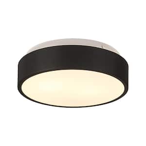11.8 in. 2-Light Black Flush Mount Ceiling Light With Frosted Glass