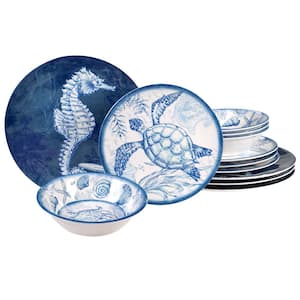 Oceanic 12-Piece Seasonal Multicolored Melamine Dinnerware Set (Service for 4)