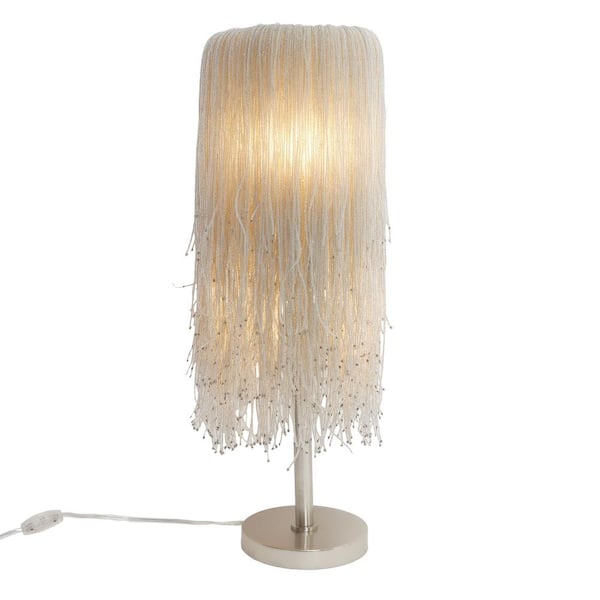 Metropolitan Crystal Reign 28.2 in. Polished Nickel Table Lamp for Living Room with Crystal Bead Shade