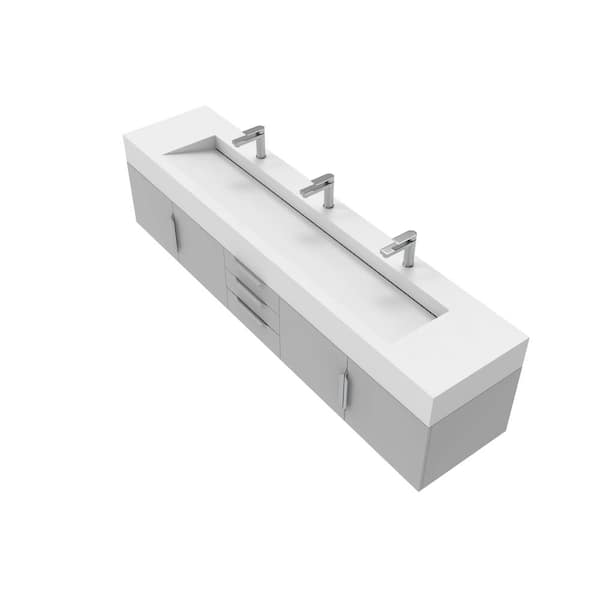 84 in. W x 18.9 in. D x 20.38 in. H Single Sink Bath Vanity in Gold in Brushed Nickel Trim with Solid Surface White Top