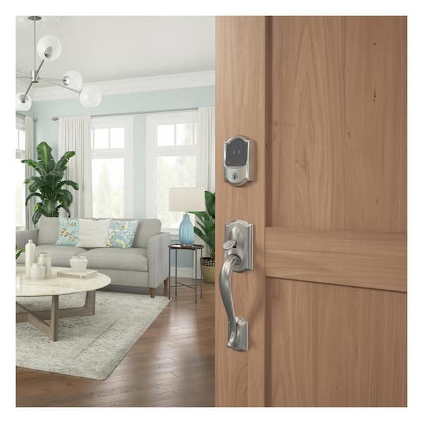 Schlage - Camelot Satin Nickel Electronic Encode Plus Smart WiFi Deadbolt with Alarm