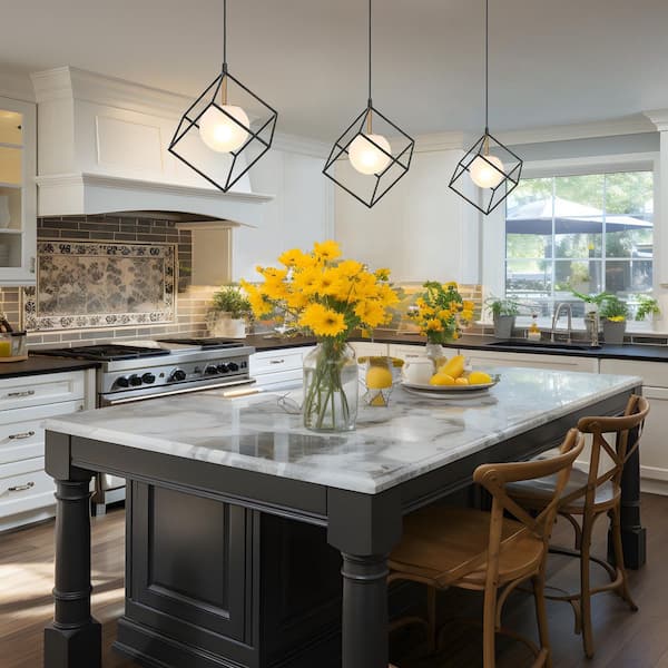 11 in. 1-Light Black DIY Pendant Light Classic Polished Brass Cage Chandelier Frosted Glass Globe Pendant Hanging Light