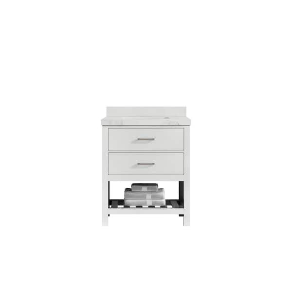 Willow Collections Parker 30 in. W x 22 in. D x 36 in. H Bath Vanity in White with 2 in. Calacatta Nuvo Top