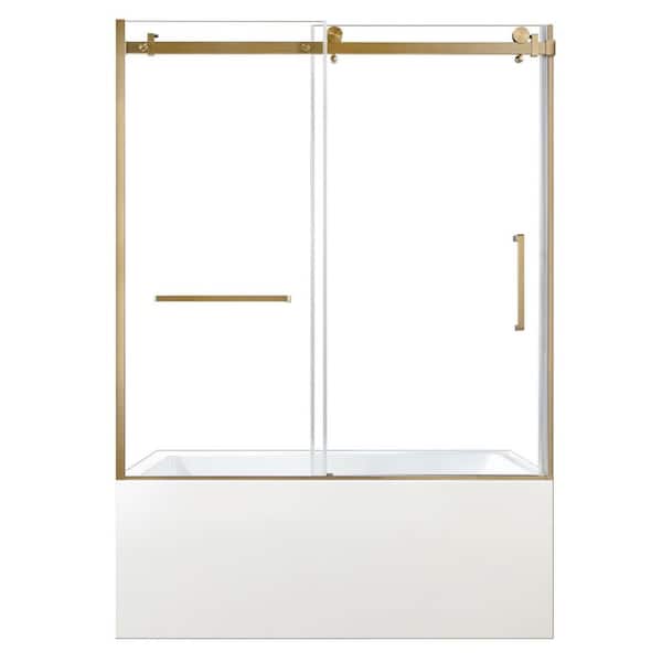 60 in. x 36 in. Acrylic Rectangular Alcove Soaking Bathtub with Left Drain in White/Brushed Brass