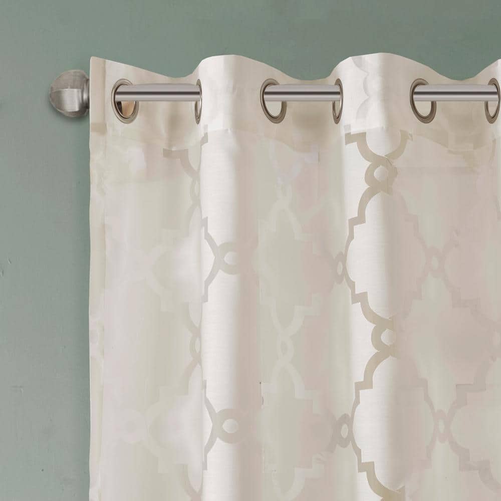 Ivory Sheer Grommet Burnout Fretwork Curtain Panel