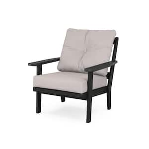 Oxford Plastic Outdoor Deep Seating Chair in Black with Dune Burlap Cushion