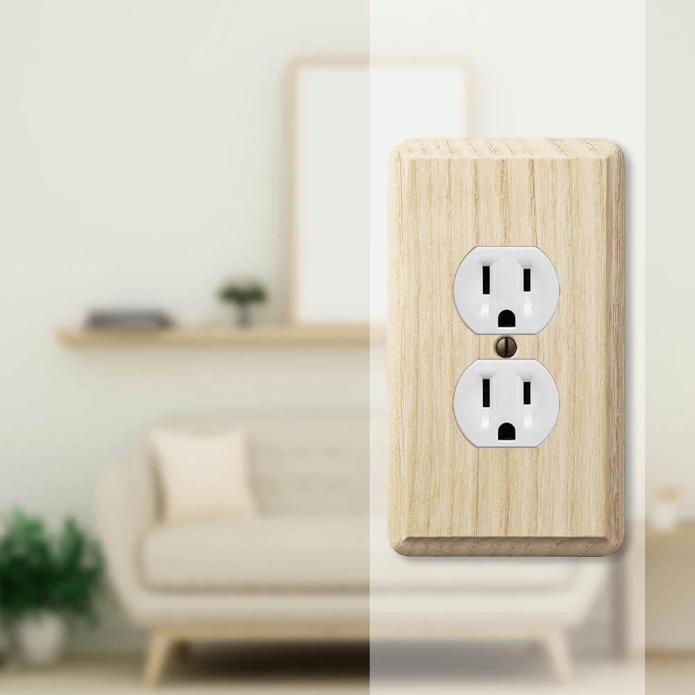 Amerelle Unfinished Beige Ash Wood Duplex Outlet Wall Plate