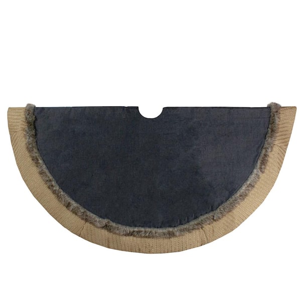 Northlight 48 in. Rustic Burlap and Chambray Christmas Tree Skirt