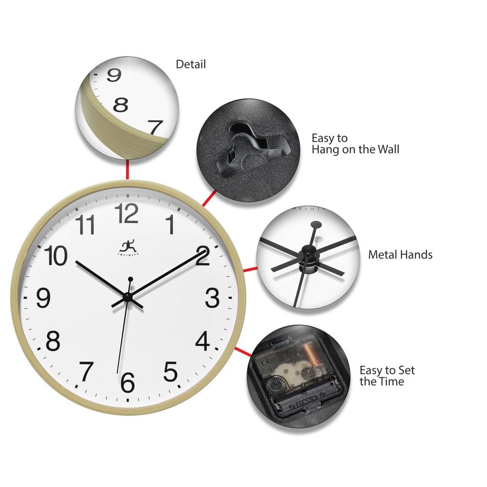 10-Inch Light Oak and White Round Wall Clock