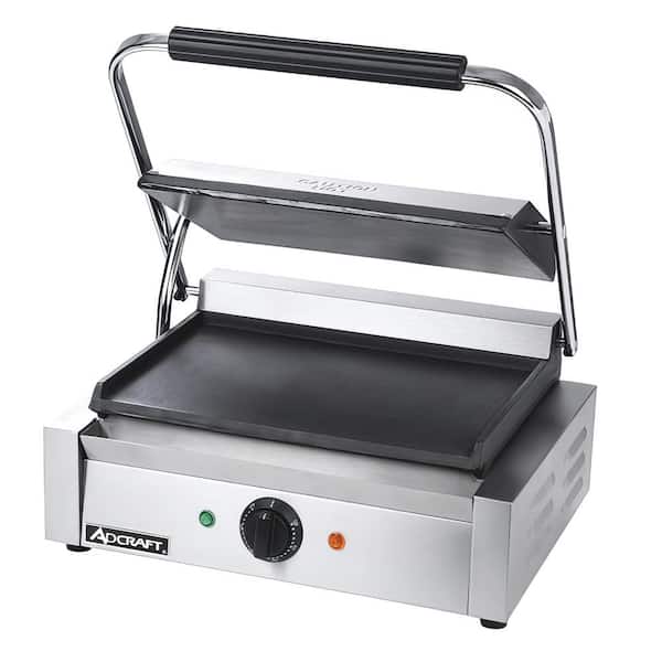 Adcraft 1750-Watt Stainless Steel Commercial Panini Press Grill with Flat Plates