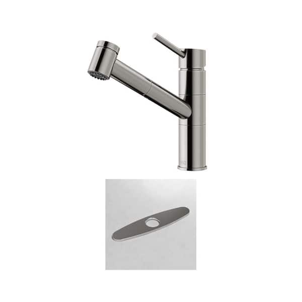 Branson Single-Handle Pull-Out Sprayer Kitchen Faucet with 10 in. Kitchen Sink Hole Cover Deck Plate in Stainless Steel