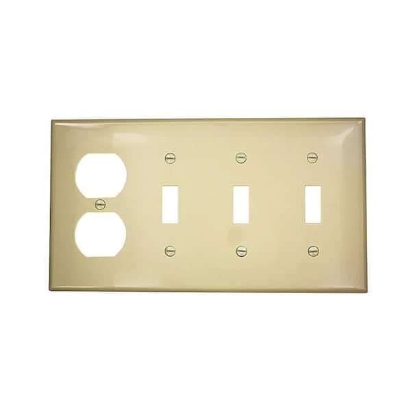 Leviton 4-Gang Ivory 3-Toggle / 1-Duplex Outlet/Receptacle Nylon Standard Wall Plate (1-Pack) 80743-I