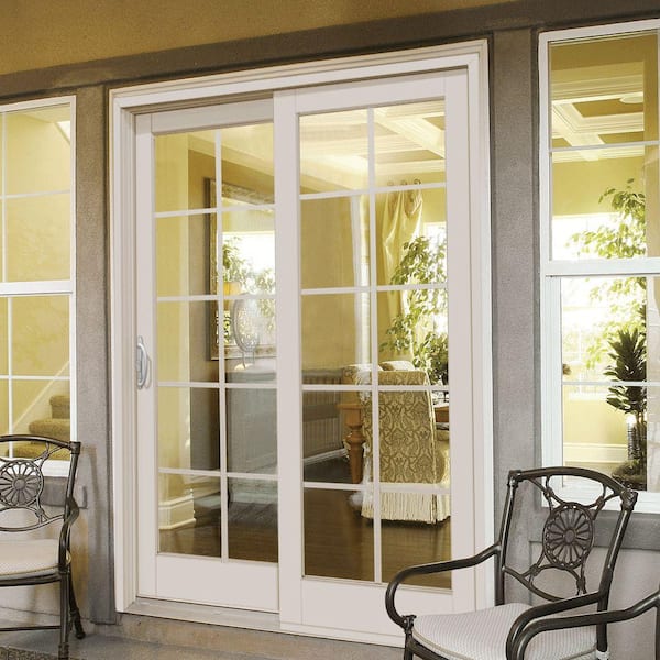 60 in. x 80 in. Smooth White Left-Hand Composite Sliding Patio Door with 10-Lite GBG