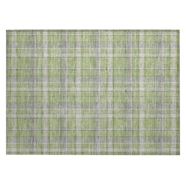 Green and Gray 2 ft. x 3 ft. Woven Plaid Rectangle Indoor/Outdoor Area Rug