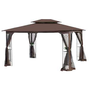 10 ft. x 13 ft. Brown Outdoor Patio Gazebo With Ventilated Double Roof and Detachable Mesh Screen On All Sides