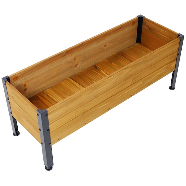 37 x 12.75 x 14. 75 in. Wood Brown Outdoor Rectangular Planters Herbs Vegetables Flowers