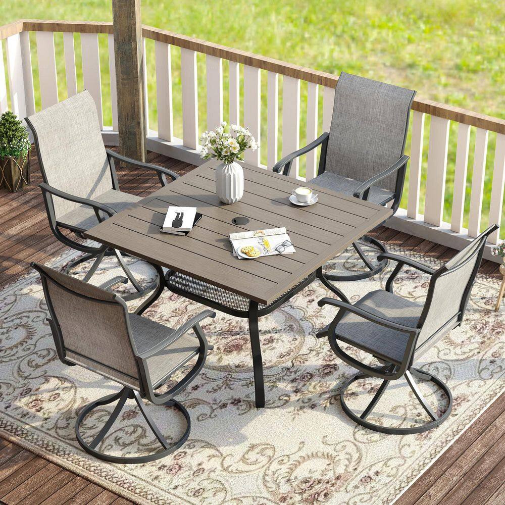 5-Piece Metal Outdoor Dining Set with 37.8 in. Gray Wood-Like Square Table and 4 Gray Swivel Patio Dining Chairs price history on PriceWatchPro
