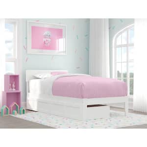 Boston White Twin Solid Wood Storage Platform Bed with 2 Drawers