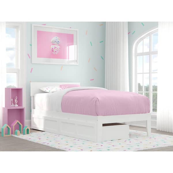 AFI Boston White Twin Solid Wood Storage Platform Bed with 2 Drawers