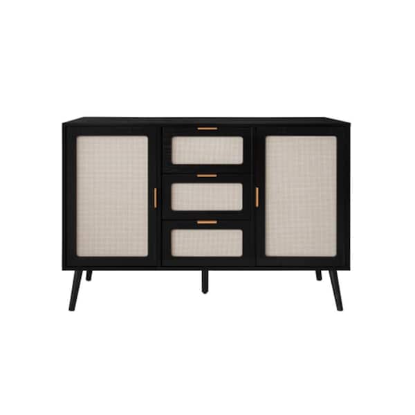 WarmieHomy 2-Door, 3-Drawer Cabinet, Accent Storage Cabinet in Black