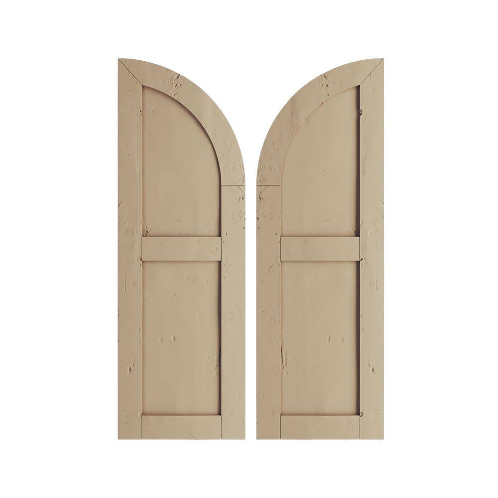 12 in. x 70 in. Polyurethane Knotty Pine Two Equal Flat Panel w/Quarter Round Arch Top Faux Wood Shutters Primed Tan price history on PriceWatchPro