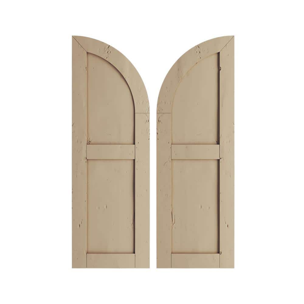 18 in. x 84 in. Polyurethane Knotty Pine Two Equal Flat Panel with Quarter Round Arch Top Faux Wood Shutters Primed Tan price history on PriceWatchPro