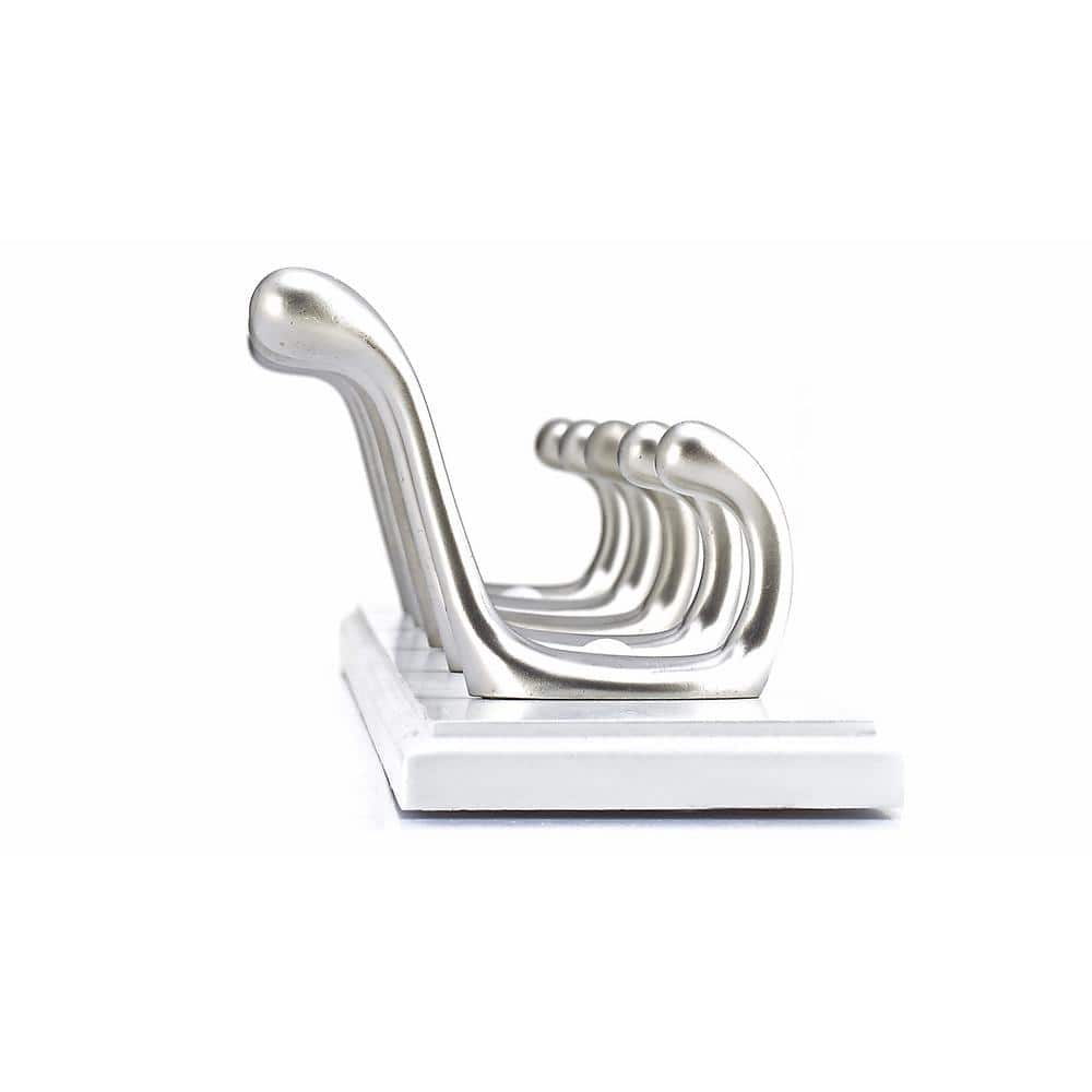 Brushed Nickel and White 24" 5-Hook Wall Rack
