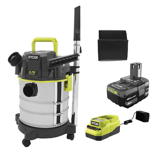 RYOBI ONE+ 18V Cordless 4.75 Gal. Wet/Dry Vacuum Kit with 4.0 Ah Battery, Charger, and Foam Filters (2-Pack)