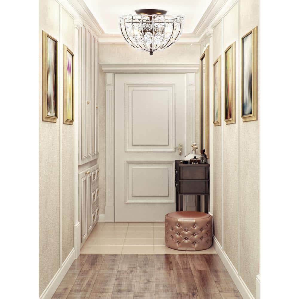 Billie 12" Black Crystal Flower LED Semi-Flush Mount