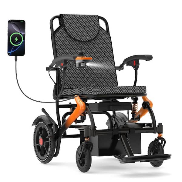 Lightweight Electric Wheelchair for Adults with LED Lights, Portable Motorized Wheelchair for Seniors
